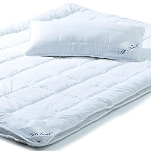 aqua-textil Soft Touch Bettdecke 4 Jahreszeiten 135 x 200 cm Set inkl 1x Kopfkissen 40 x 80 cm Winter Sommer Steppdecke Oeko-TEX