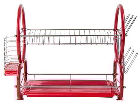 SQ Professional Stainless Steel Dish Drainer With Cutlery & Glass Holder - Red