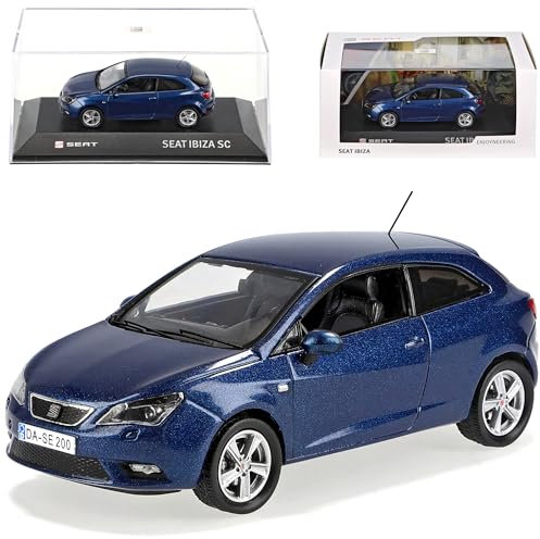Modellcarsonline Seat Ibiza SC Speed Blau 3 Türer New Facelift Ab 2012 6J 1/43 Sonderangebot Modell Auto mit individiuellem Wunschkennzeichen