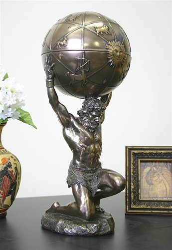 Atlas Holding World Griechische Statue und Schmuckdose, Bronze-Finish