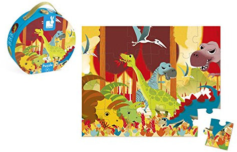Janod J02873 Round Case Puzzle, Dinosaurs, 24 Pieces