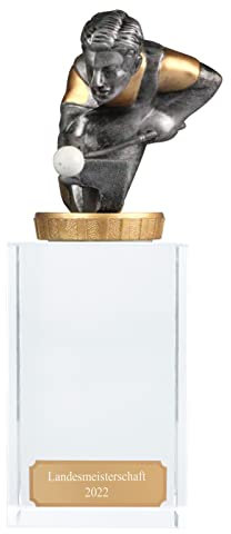 pokalspezialist Pokal, Trophäe Snooker/Billard mit Glassockel 18cm hoch Größe L mit Gravur