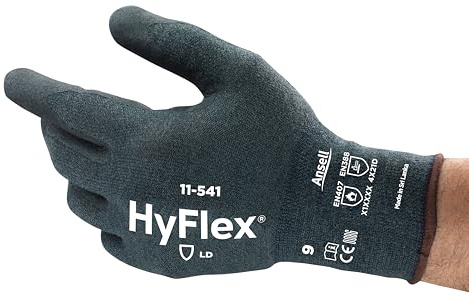 Ansell HyFlex 11-541 Guantes de Trabajo de Kevlar, Anticortes, Guante Mecánico con Tecnología Mejorada de Agarre y Confort, Gris, Talla XL (12 Pares)