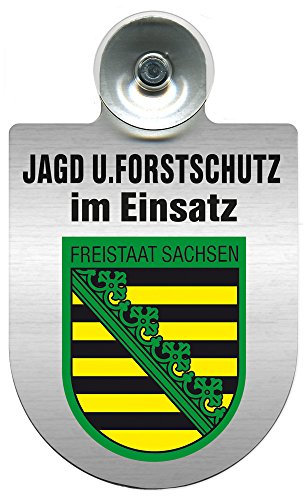 Einsatzschild für Windschutzscheibe incl. Saugnapf - Jagd + Forstschutz im Einsatz - Wappen nach Wahl - 309729- Farbe Region Freistaat Sachsen