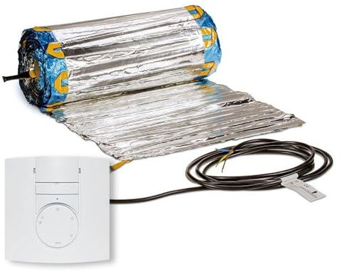 Tappetino riscaldante elettrico a pavimento in Aliuminium IR a infrarossi Warmset 150 W per m2 Oro … (5,0 m2, termostato manuale)