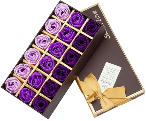 Gearmax 18 PCS Duft Rose Petal Bath Seife in Geschenkbox für Valentinstag Muttertag Jahrestag Geburtstag (Lila)