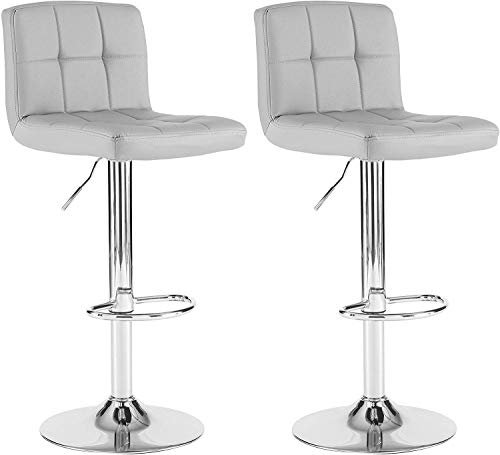 Neo 2X Cuban Chrome Gas Lift Swivel Faux Leather Kitchen Adjustable Breakfast Bar Stools Barstools Chairs (Grey)