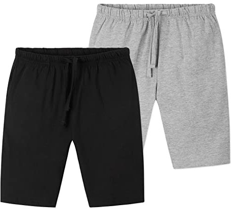 CityComfort Schlafanzughose Kurz Jungen Sommer Kurze Hose Kinder Teenager 2er Pack Shorts mit Kordelzug für Sport Freizeit (Grau/Schwarz, 7-8 Jahre)
