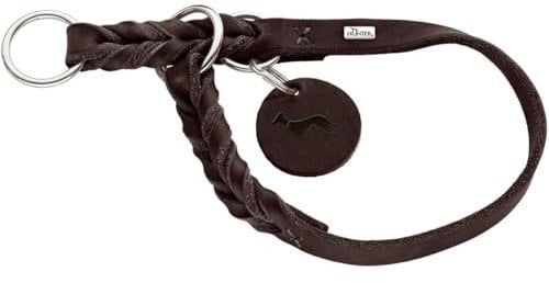 HUNTER Dressurhalsung SOLID EDUCATION, Farbe: dunkelbraun, besonders belastbares Leder, handgeflochten, mit Stoppring, Made in Germany, Größe: S-M