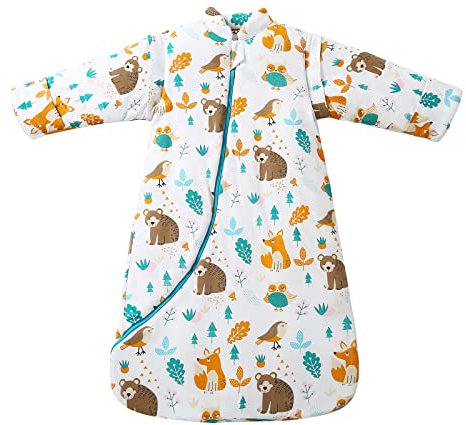 MIKAFEN Baby Winter Schlafsack Kinder Schlafsack 3.5 Tog Schlafsaecke aus Bio Baumwolle Verschiedene Groessen von Geburt bis 4 Jahre alt (L:Höhe 90cm-105cm/24-48Monate, Tierwelt)