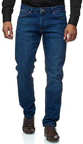 JEEL Herren-Jeans - Regular-Fit Straight-Cut - Stretch - Jeans-Hose Basic Washed 03-blau 32W / 32L