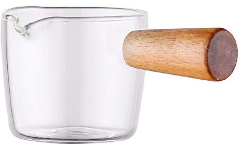 Hankyky Multi-Functional Taste Dish Coffee Mini Milk Pan Glass Sauce Vinegar Plate Gravy Boats with Wood Handle