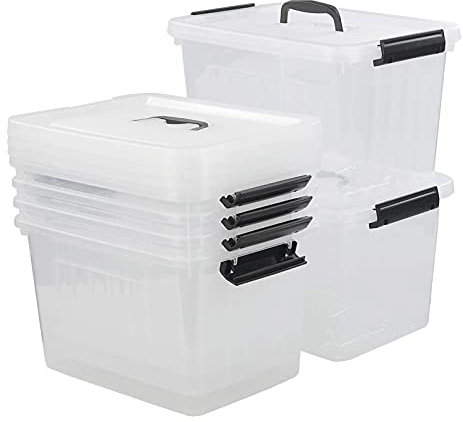 Nesmilers 6 Packs Plastic Storage Box, 12 L Storage Container, Clear Box with Lid
