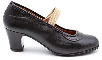 Malaca - Zapato Profesional de Baile,de Piel,Cierre de Goma elástica,tacón,Suela con Clavos,Grandes DE Talla para: Niña Color: Negro Talla:35