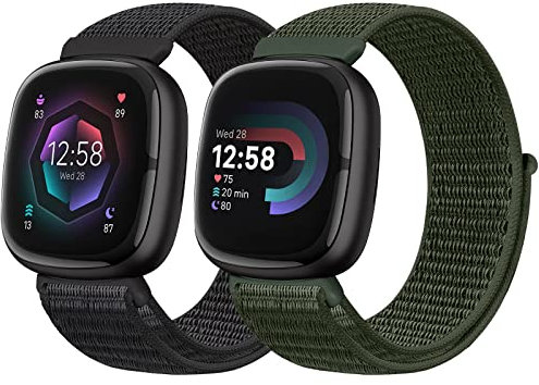Runostrich Nylon Armband Kompatibel mit Fitbit Versa 4/Fitbit Sense 2/Fitbit Versa 3/Fitbit Sense, Weich Atmungsaktiver Sport Armband Verstellbares Ersatzband Damen Herren