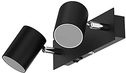 ledscom.de Wandspot WAIKA, zweiflammig, mit Schalter, schwarz matt + GU10 LED Lampen 3-Stufen Dimmen: je max. je 500lm warmweiß