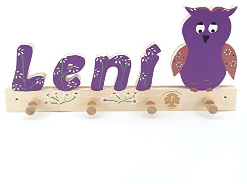 Kindergarderobe - Kleiderhaken Kinder - Holz mit Name (Eule)