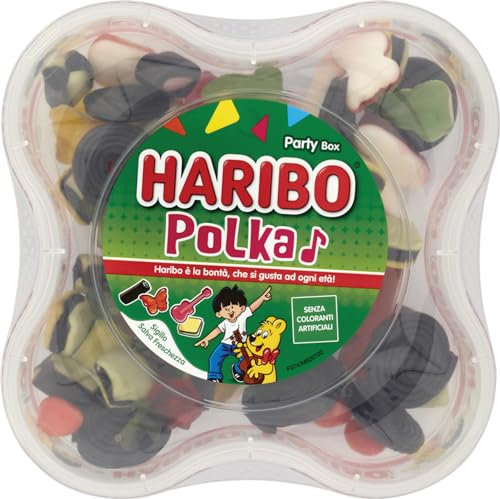 Haribo Polka Party Box, Caramelle Gommose, Gusto Frutta e Liquirizia, Ideali per Feste e Dolci Momenti di Relax - 500gr