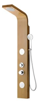 Vente-unique-Colonne de douche hydromassante, pluie tropicale et panneau en bambou - 20 * 140 cm - TISSIA