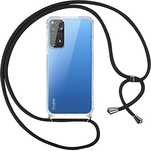 Pnakqil Collier Cordon Coque pour Xiaomi Redmi Note 11/Note 11S 6.43,avec Cordon Réglable Lanyard Housse Transparente Silicone Anti-Chute Etui Compatible avec Redmi Note 11,Ètuis à Bandoulière,Noir