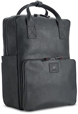 DONBOLSO Rucksack Amsterdam I Premium Leder Daypack für Damen und Herren mit Laptopfach I Idealer Lederrucksack für Reisen, Office, Uni I Handgefertigte Laptoptasche I Vintage Schwarz