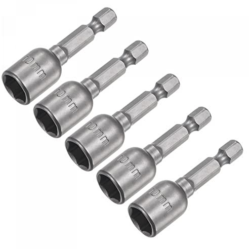 sourcing map Quick-Change Nut Driver Bit, 1/4 Hex Shank 10mm Magnetic Nut Setter Drill Bits, 1.89 Length, Metric 5 Pcs