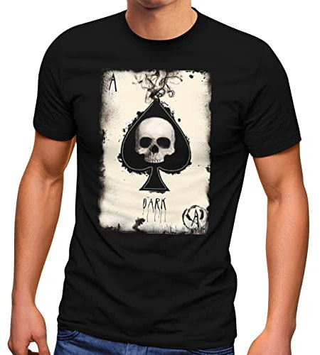 Neverless® Herren T-Shirt Bedruckt Totenkopf Skull Spielkarte Pik Ass Kartenspiel Printshirt Fashion Streetstyle schwarz L