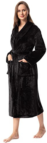 vislivin Fleece Bademantel Damen Lang Bademantel Flauschig Morgenmantel Schalkragen Saunamantel Women Robe