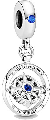 Lkwidi Charme Kompass Dangle Charms-Anhänger 925 Sterling Silber Charm Bead Pendant für Europäische Armbänder und Halsketten