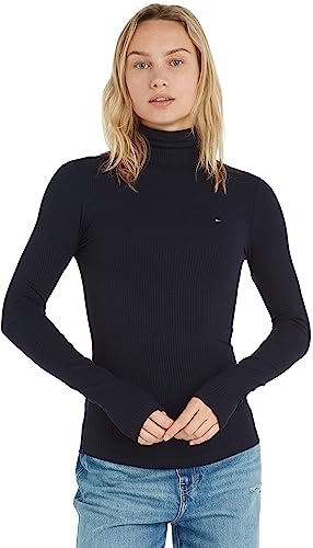Tommy Hilfiger Damen Pullover Slim Fit Roll Neck Rollkragen, Blau (Desert Sky), S