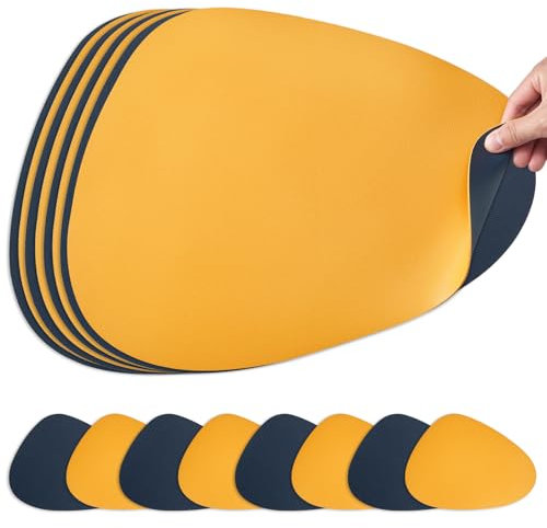 NOSTHEART Tischsets Abwaschbar 8er Set, Platzsets Abwischbar Tischsets Leder Rund Hitzebeständig rutschfest Platzdeckchen mit Untersetzer, Doppelseitigen - Blau Orange