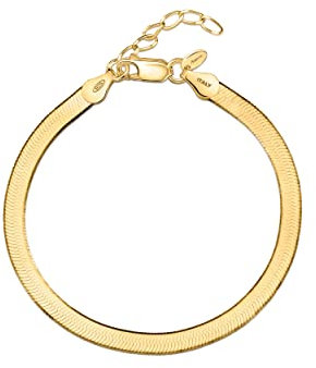 Amberta Frauen 925 Sterling Silber Flaches Schlangenarmband: 4.5 mm Vergoldet Herringbone Armband 20 cm