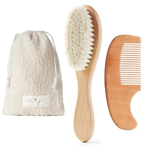 MYZI Baby Hair Brush Set – Soft Baby Brush Set for Newborns, Baby Comb and Brush Set Girl and Boy, Toddler Hair Brush and Toddler Comb - Baby Gift Set