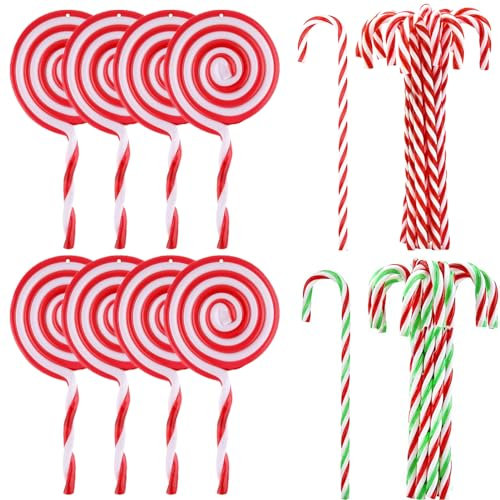 32 Stück Christbaumschmuck Zuckerstangen Weihnachtsbaum Anhänger Zuckerstange Deko für den Weihnachtsbaum Rot Weiß Weihnachten Dekoration