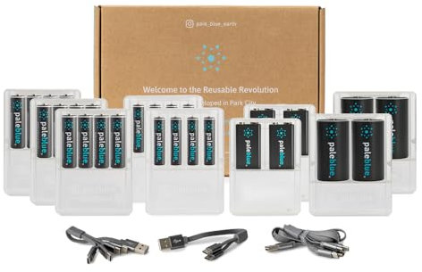 paleblue USB Rechargeable Battery Home Conversion Kit - (12) AA, (8) AAA, (4) 9V, (4) D Batteries - 30 Piece Kit for Ages 6-12