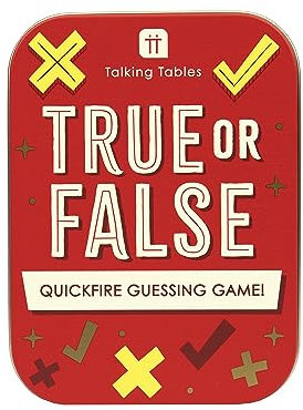 Talking Tables True or False Family Travel Game – Pocket Size Fun Quiz for Kids and Adults, Quickfire General Knowledge Guessing Challenge, Ideal, Secret Santa, Sturdy Gift Tin