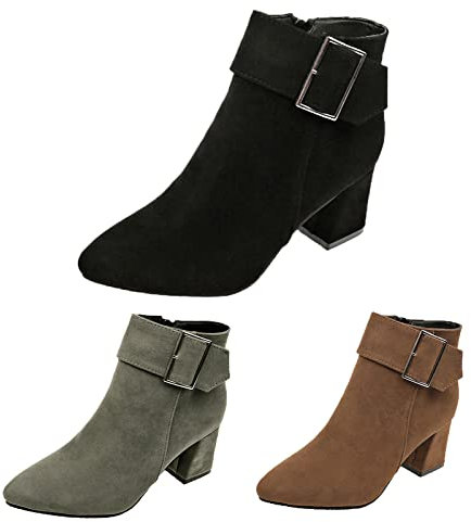 Wide Fit Cowboy Ankle Boots for Women Thick Heel Pointed Toe Ankle Boots Fashion Suede Fall Boots Zipper Comfort Party Dress Booties Shoes Non Slip Booties Shoes for Formal Work Occasion Black