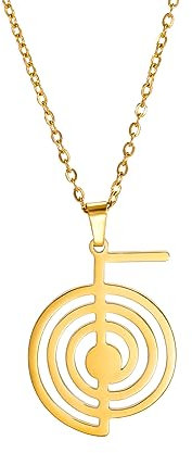 Dreamtimes Cho Ku Rei Reiki Halskette Schutz Heilung Symbol Yoga Halskette für Frauen Sacred Geometry Edelstahl Tropfen Heilung Energie Yoga Power Anhänger Halskette (Gold)