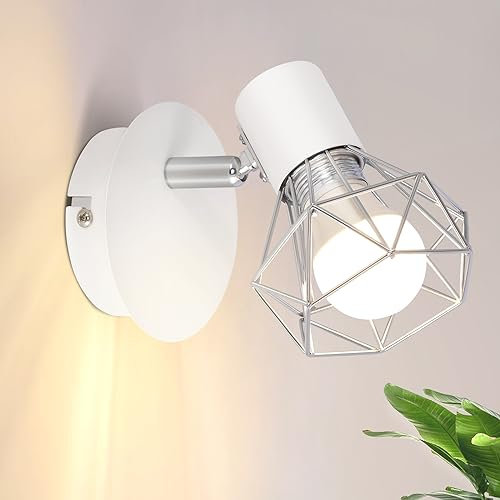 Glitzerlife Wandstrahler Vintage Weiß Wandspots - Wandleuchte E14 Verstellbare 350° Retro Metall Lampeschirm 1 Flammig für Schlafzimmer Arbeitszimmer Flur Bar Esszimmer Hotel Max. 40W