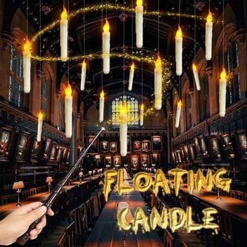 Lot de 12 bougies sans flamme flottantes à LED avec magicien, lumière vacillante à piles pour Noël, maison, salle de classe, fête d'anniversaire, décoration d'église