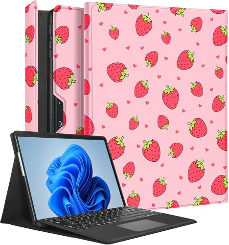 Wazzasoft for Microsoft Surface Pro 9 Case 13 Inch 2022 for Women Girls Cute Folio Cover Strawberry Kawaii Protection Compatible with Type Cover Keyboard for Windows Surface Pro 9 Case 13 Tablet