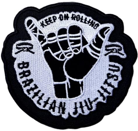 Keep On Rolling Brazilian Jiu Jitsu Patch (8,9 cm) Grappling Embroidered Iron / Sew-on Badge Shaka Hand Sign Motif BJJ Kimono GI DIY Gift Patches