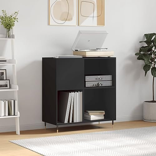 Prissent Mobile Porta CD e Vinili 84,5x38x89 cm in Legno Multistrato - Libreria Stretta per Salotto, Mobiletto TV Nero