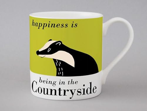 Happiness is Being in The Countryside Dachs moderne Tasse aus Knochenporzellan – Stoke on Trent, England