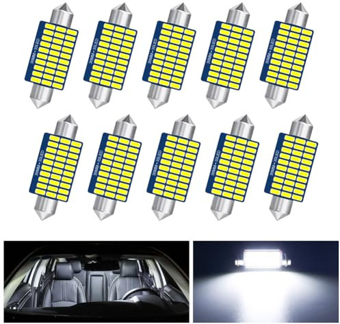 BIHEE Innenbeleuchtung 10 Stück Auto Innen Beleuchtung, 36MM 30MSD 12V Weiß Licht Plug and Play Auto-Innenbeleuchtung