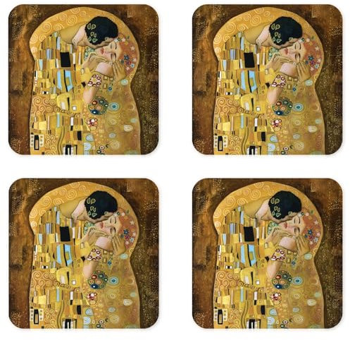 Gustav Klimt The Kiss Untersetzer-Set 4 oder 6 Jugendstil-Ölgemälde (4)