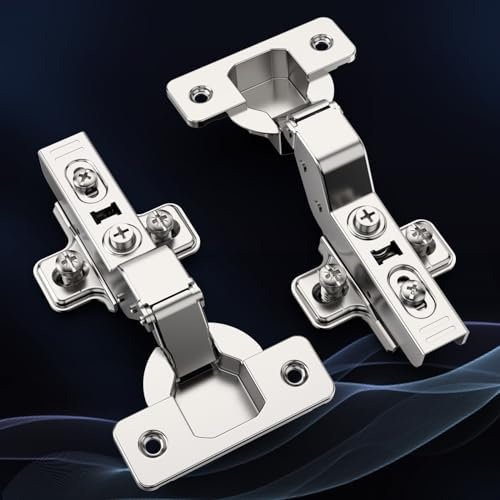 Furniware Pack of 4 Soft Close Hinges for Cupboards - Inset 3D Adjustable Nickel Concealed Kitchen Cabinet Door Hinges