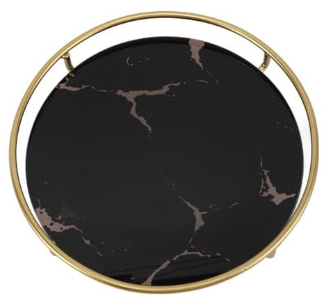 Delaman Bandeja De Tocador, Elegante Organizador De Bandeja De Cosméticos De Mármol Desmontable con Base Antideslizante para Baño, Dormitorio, Joyería, Perfume, Velas, Toalla(Negro)