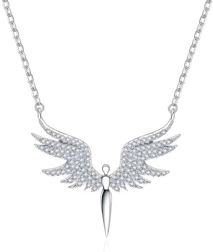 ARHZ - Collar para mujer, collar de plata y colgante de acero inoxidable, colgante de alas de ángel – regalo para madre, esposa, novia