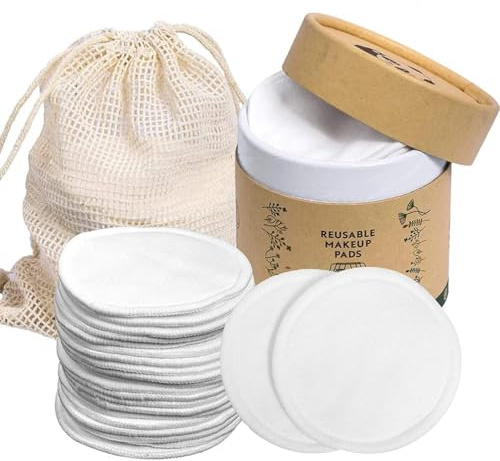 Yosoo 20 Pcs Reusable Makeup Remover Pads Bamboo Washable Cotton Rounds with Cotton Laundry Bag and Round Box for Storage 8.5cm